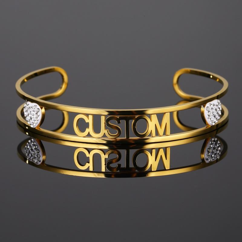 Personalized Custom Name Bracelet For Women Stainless Steel Charms Handmade Engraved Handwriting Love Bangle Gift