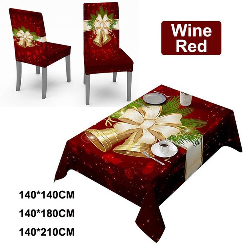 Christmas Tablecloth Chair Cover Kitchen Dining Table Decorations Santa Claus Print Family Rectangular Party Table Chair Covers Christmas Ornaments