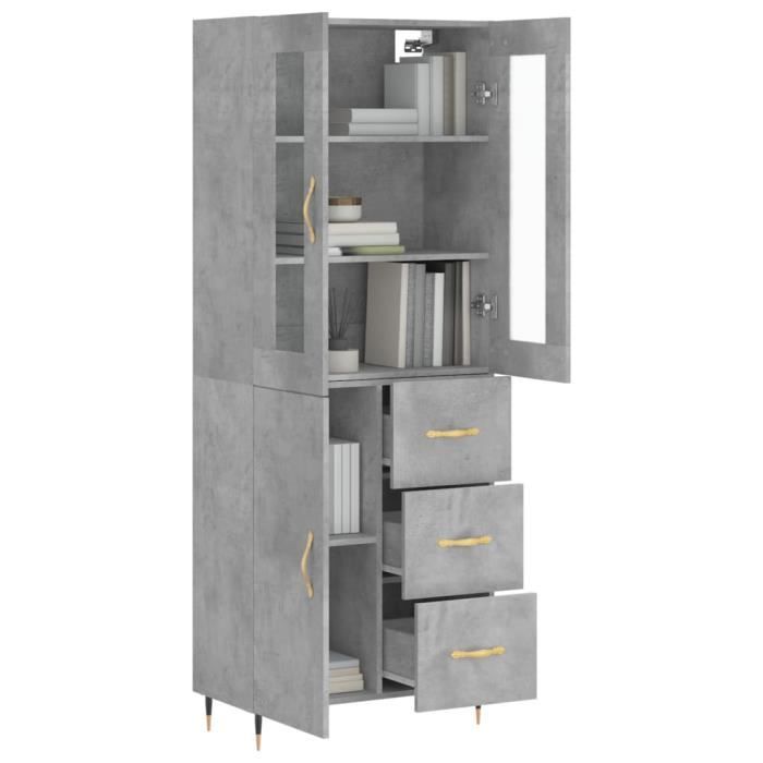 VidaXL Buffet haut Gris béton 69,5x34x180 cm Bois d'ingénierie 3198453