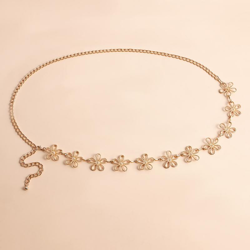Vintage Metal Cut-Out Flower Chain Ethnic Style Body Chain Casual Decoration Stitching Waist Chain Women