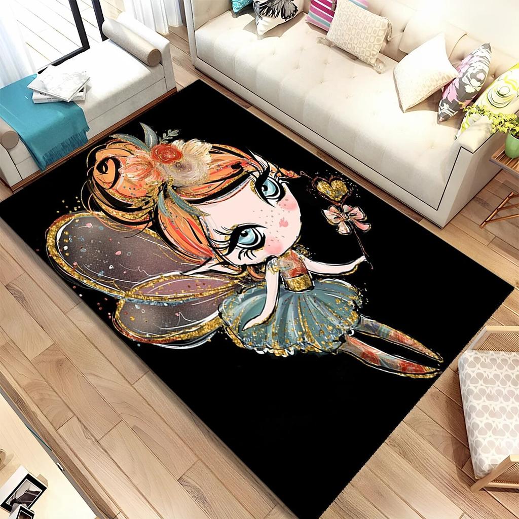 Cute Ballet Girl Ballerina Fairy Cartoon Area Rug,Carpet for Living Room Bedroom Sofa Doormat Decoration, Kid Non-slip Floor Mat