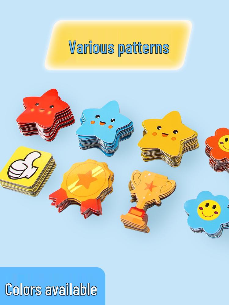 Magnetic Blackboard Stickers: Kids' Reward Magnets with Cartoon Stars, Flowers, and Smileys for Home & Classroom Whiteboards