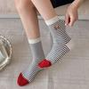 Striped Women's Mid-Calf Socks - Cute Cartoon Horse, Spring/Summer Pure Cotton, Trendy Japanese School Style.