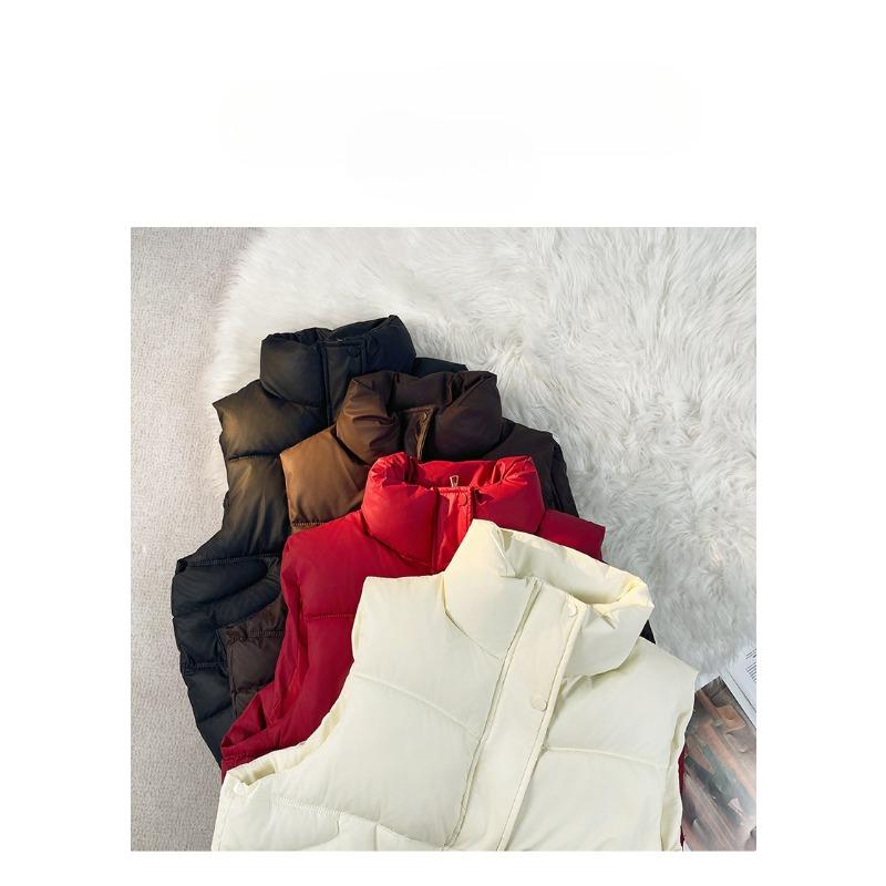 Women's Loose Fit Stand Collar Sleeveless Down Vest For Autumn And Winter