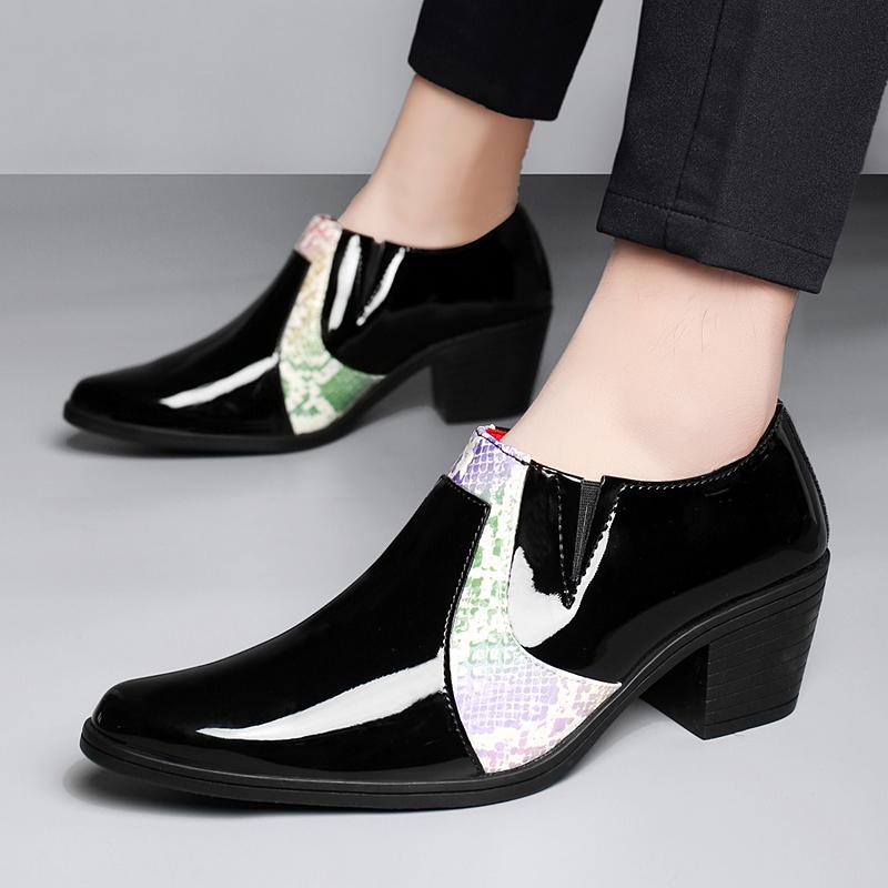 Мужские Красные Высокие Каблуки Wingtip Черная Кожаная Оксфордская Обувь Свадебная Танцевальная Обувь Белый Принт Деловая Формальная Обувь-Лифт Обувь Увеличивающая Рост Большой Размер EU:38 чёрный