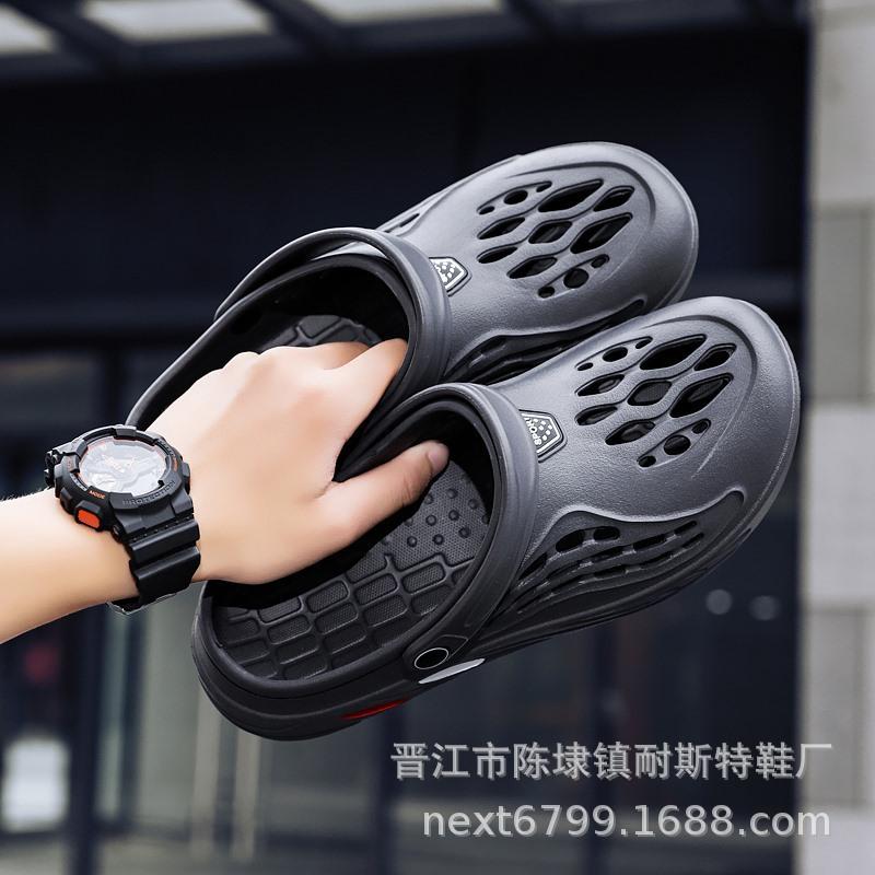 

Взуття з дірками великого розміру, чоловіки та жінки, пляжне взуття для пар, модна м’яка підошва, неслизька сумка, голова, повсякденні круті тапочки 48-49 сірий колір