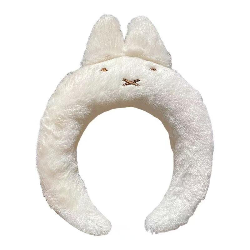 Winter and Autumn Cute Rabbit Teddy Bear Plush Wide-brimmed Hairband with High Crown-shaped Face Mask Hair Press Headband