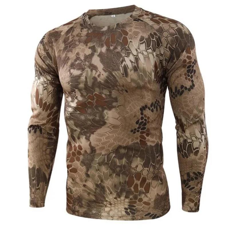 Men's Outdoor Camouflage Warrior Hunting Sports Long Sleeve Fashion Loose Round Neck T-shirt Top Military Tactics