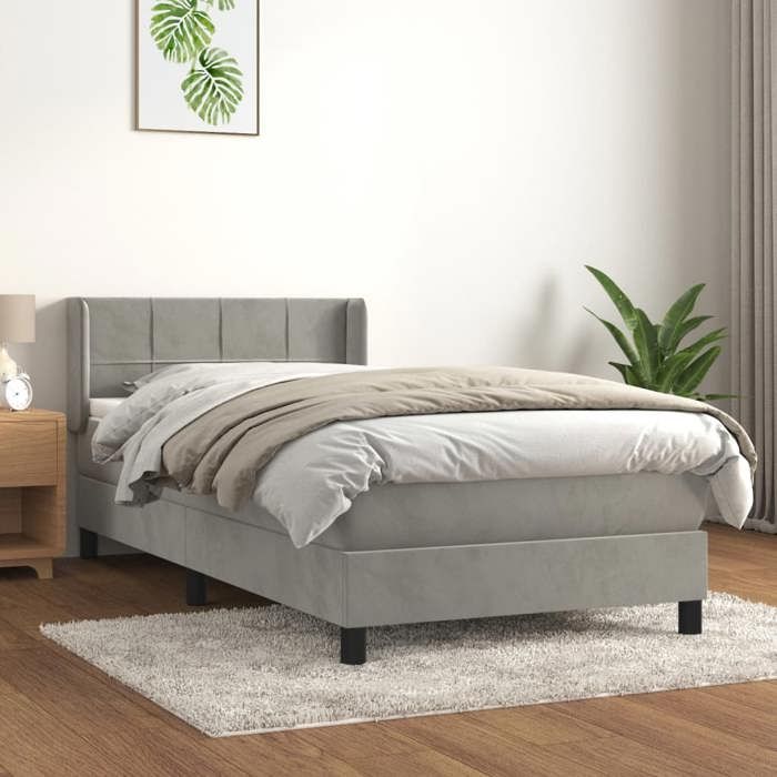 3130931 vidaXL Lit à sommier tapissier et matelas Gris clair 90x190 cm Velours
