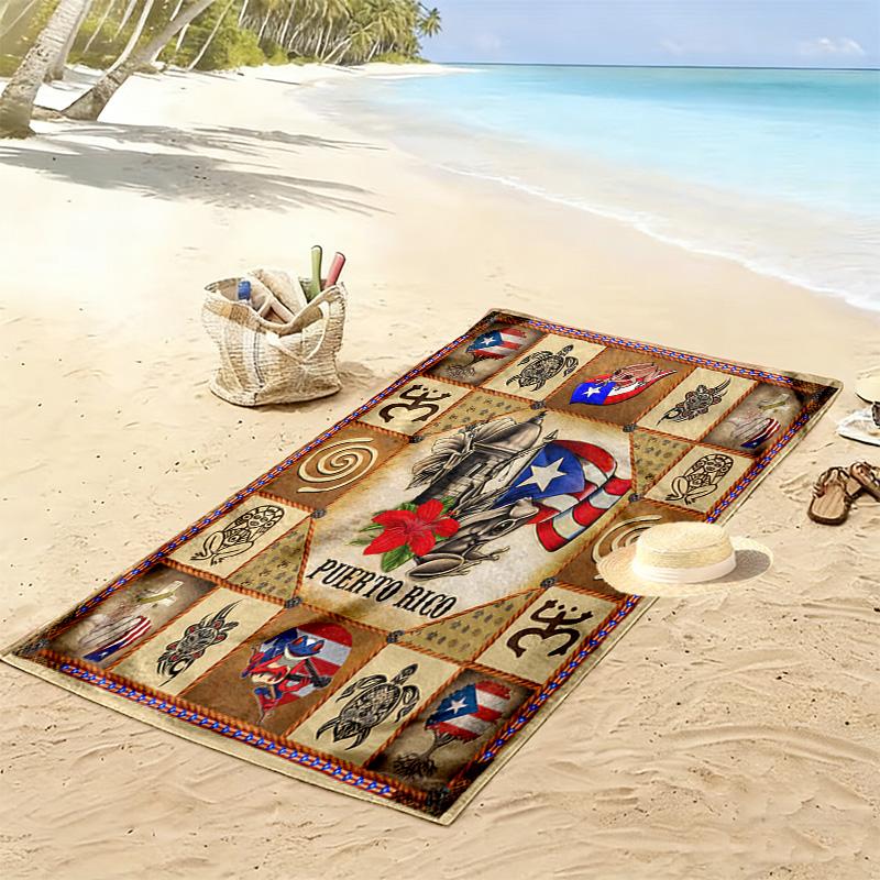 Puerto Rico Print Beach Towel, Large Soft Quick Dry Towel for Beach Camping Swimming