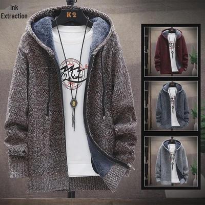 Men's Slim Fit Knit Jacket: Thick Velvet, Autumn/Winter Korean Style Sweater