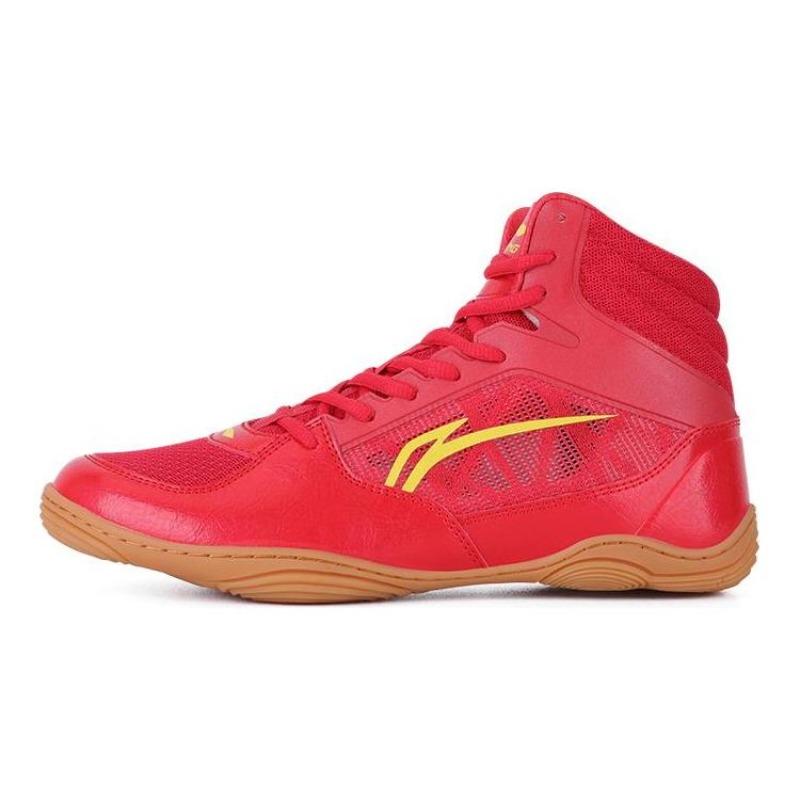 Li-Ning Wrestling Shoes Mid-Top Ankle Support Cushioned Unisex Red Yellow LDCT901-1 42