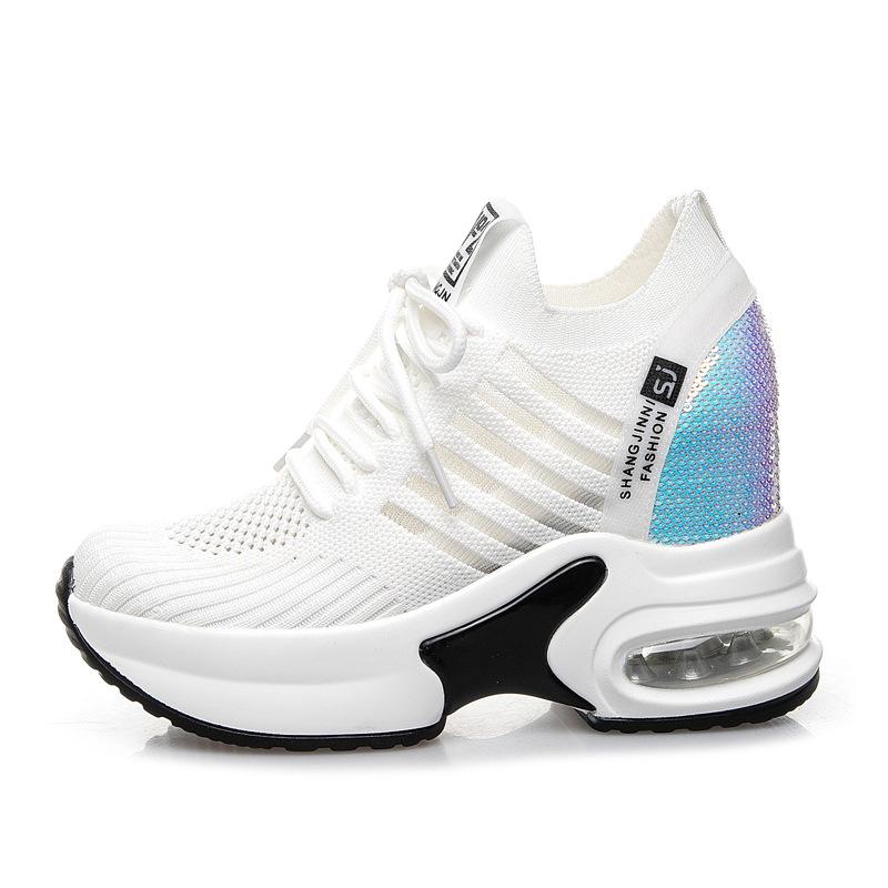 2025 Spring and Summer New Dad Shoes Women's Summer Breathable Mesh Shoes Casual Thick Sole Inner Height Increase Sequined White Shoes