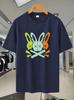 50D Breathable Mesh Sport T-shirt - Moisture-Wicking Short Sleeve Tee with Neon Bunny Graphic Print for Gym