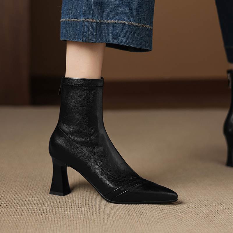 Krazing Pot Microfiber Pointed Toe Thin High Heels Modern Boots Size 42 Zip Plus Size Women Elastic Ankle Boots