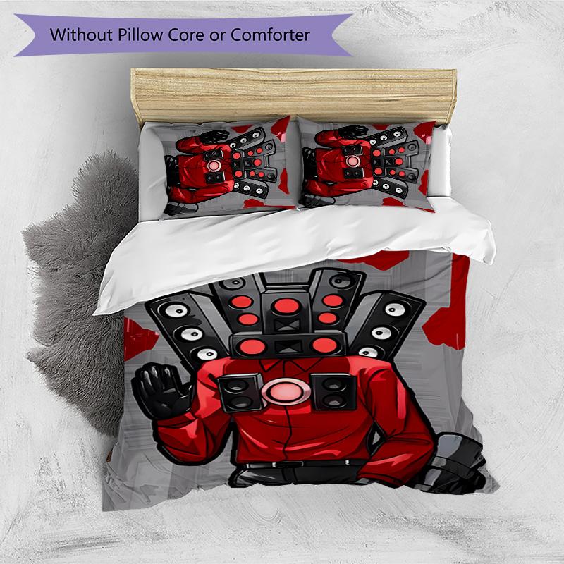 Skibidi Toilet Printed 3PCS Bedding Set Soft Breathable Duvet Cover Pillowcases Set Washable Bedroom Decor Home Gift