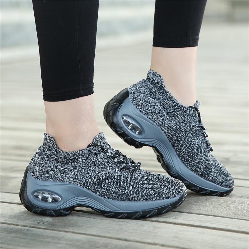 Fashion Women Platform Shoes Knitted Mesh Casual Sneakers Lace-up Outdoor Shoes for Walking Traveling Shoes