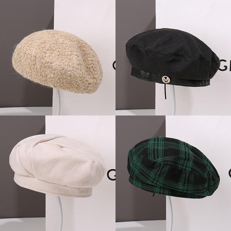Letter embroidery beret children's fashion face small versatile autumn and winter warm painter hat newsboy hat