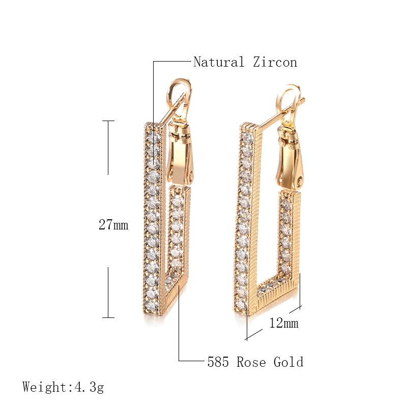 Trend Natural Zircon Long Rectangle Dangle Earrings For Women  Rose Gold Geometry Earrings Fashion Wedding Jewelry