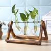 Glass and Wood Vase Planter Terrarium Table Desktop Hydroponics Tray Home Decor Plant Bonsai Flower Pot Hanging Pots with Wooden