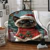 1Pc Christmas Cat Portrait Flannel Blanket, Soft And Comfortable, Casual Warm, Camping Travel, Christmas, Halloween Xmas Gift. G1123