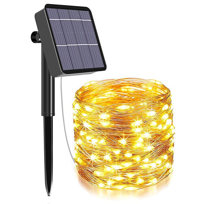 Waterproof Outdoor LED Solar Copper Wire Christmas String Lights with Ground Stakes