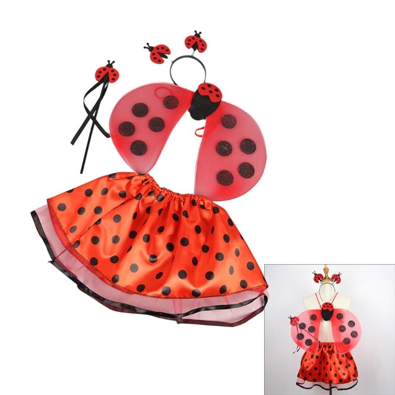 Lady Bugs Costume Star Wands Ladybird Wing Headbands Tutus for Dress Up Pretend Play Birthday Halloween Party Cosplays