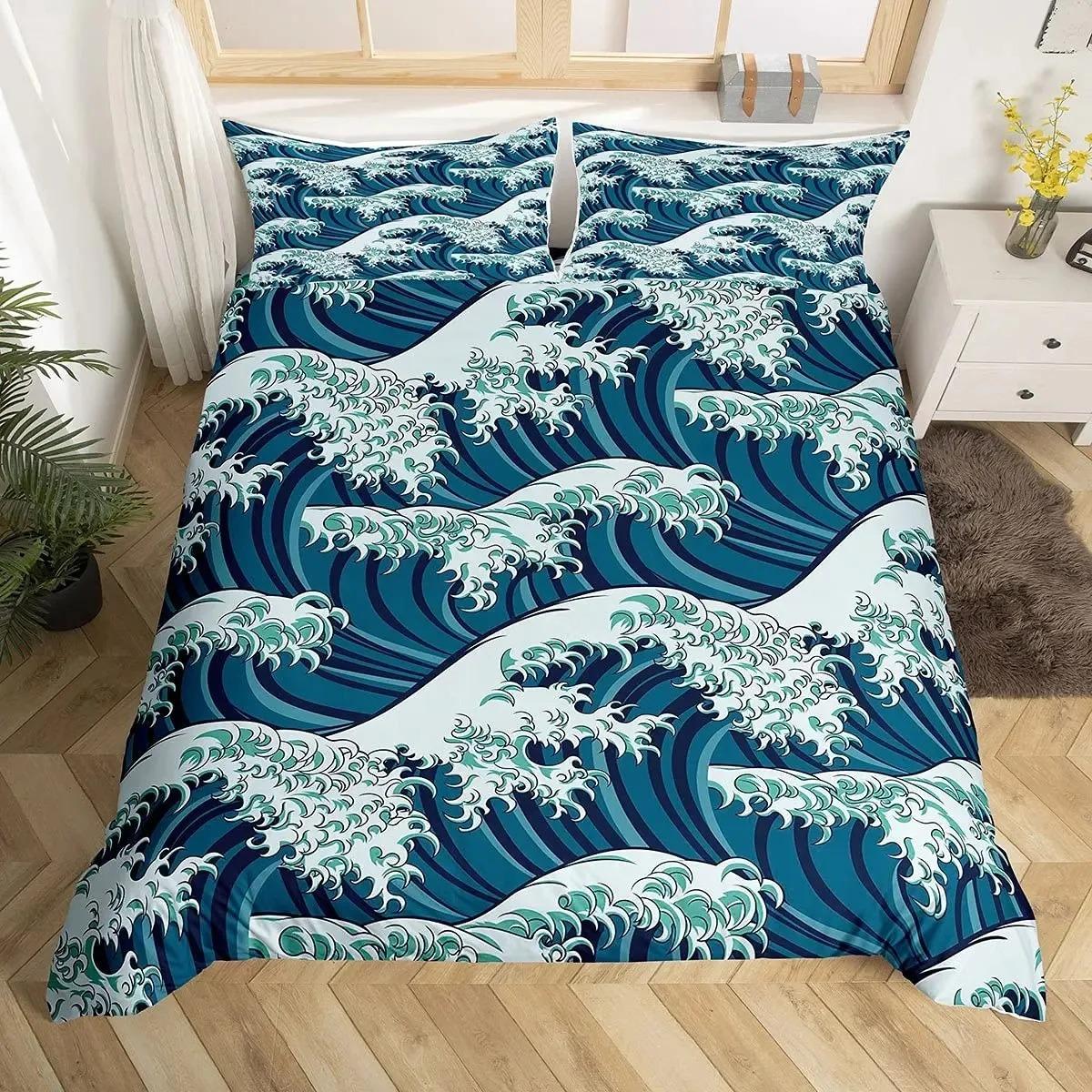 

Комплект пододеяльника Whale Koi размера Full/Queen, Постельное белье с закатом и большой морской волной, Пододеяльник с животным, океанским пейзажем и японским искусством 70x133cm 2pcs