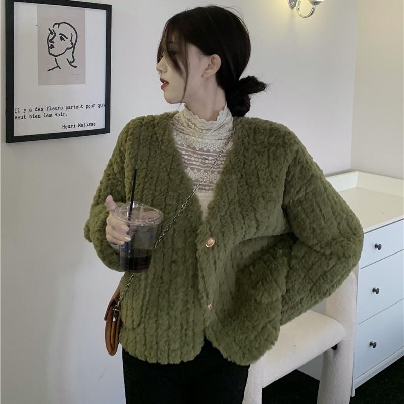 

Высококачественное мягкое вощеное пальто из искусственной овечьей шерсти, осенне-зимнее, новое утолщенное теплое пальто с V-образным вырезом, верхняя женская одежда 2XL