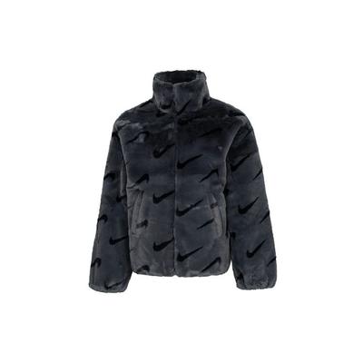 Womens Printed Faux Fur Jacket (Asia Sizing) Dark Smoke Grey Women Streetwear DQ6843-070