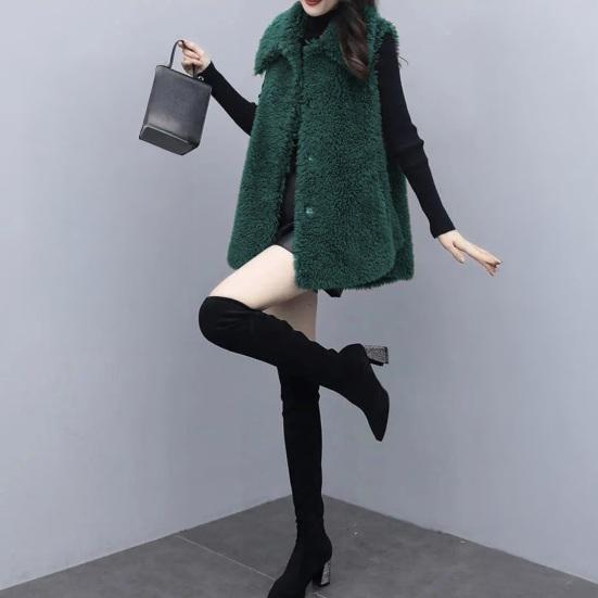 Women's Fuzzy Faux Fur Vest Sleeveless Lapel Fleece Jacket Winter Warm Open Front Cardigan with Pockets