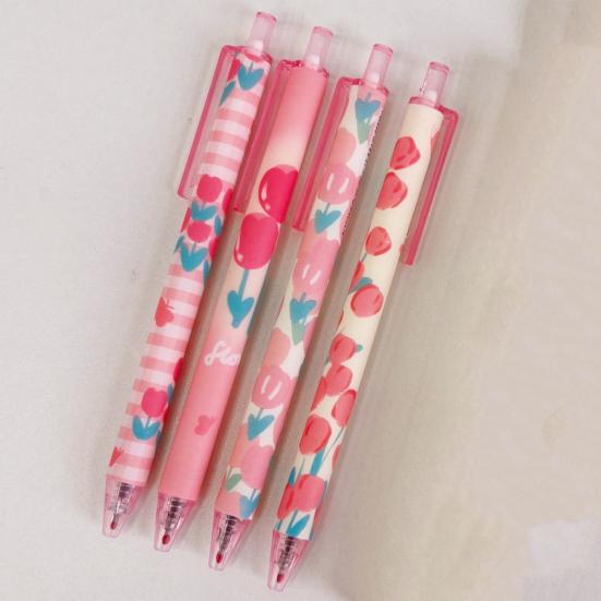 4Pcs Test Pens Clip Design Comfortable Grip Smooth Writing Quick Drying Black Ink 0.5mm Nib Cartoon Push Type Writing Pens for Office