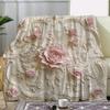 Luxury All-Season Flannel Blanket Embossed Rose Floral Print,Ultra Soft & Versatile for Sofa/Bed/Car/Travel Pink Roses On White