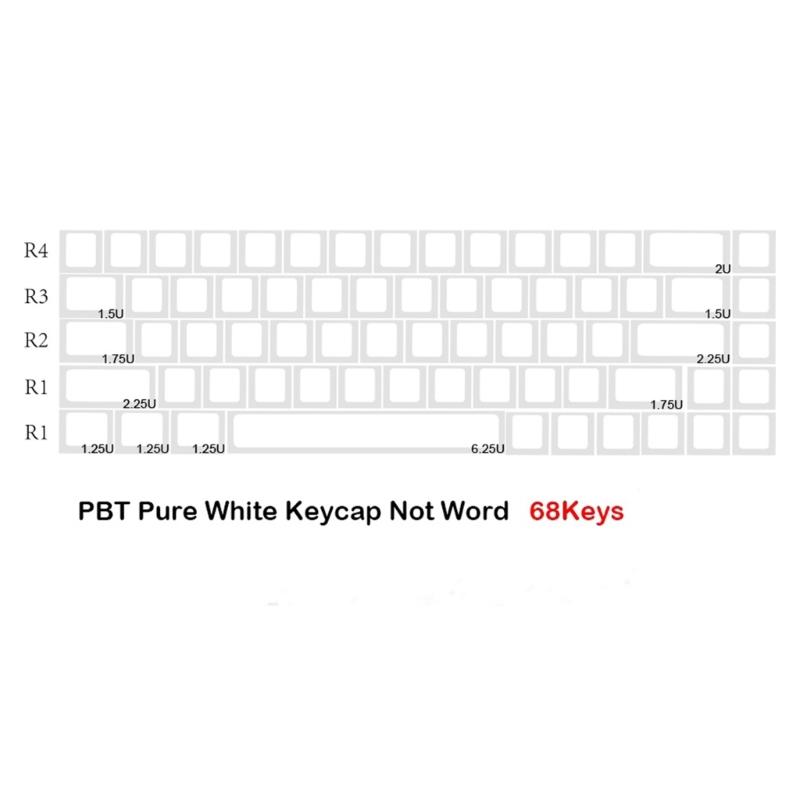 PBT-Tastenkappen, 68 Tasten, minimalistisches weißes Blanko-Tastenkappen-Sublimations-Tastenkappen für AK680 RK68 DK68 Tastaturlayouts