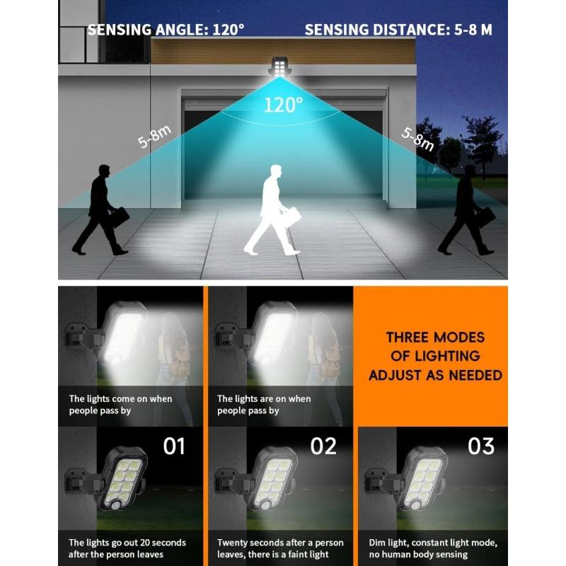 Adjustable Solar Lights Motion Sensor Outdoor Solar Wall Lamp 3 Modes Solar USB Rechargeable Light for Patio Garden Garage