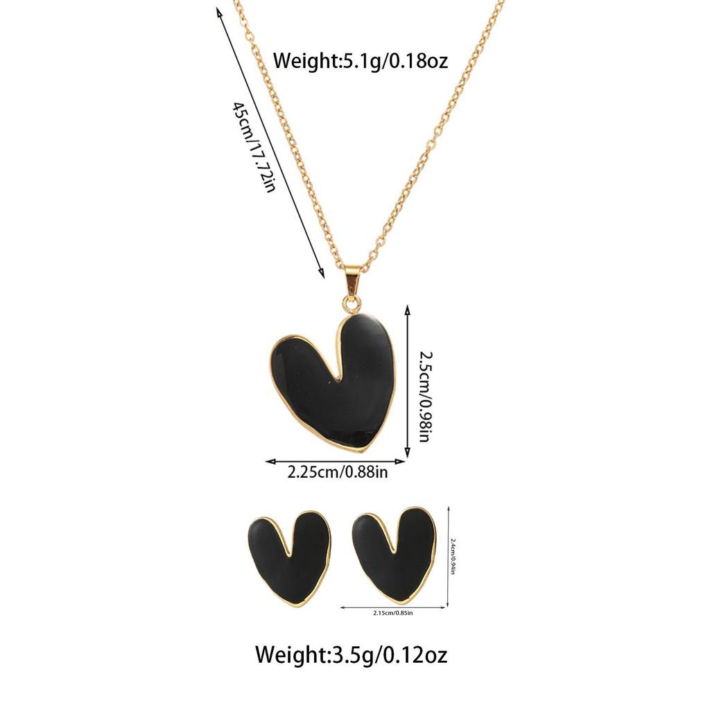 Stainless Steel Heart-Shaped Enamel Pendant Necklace & Earring Set - Non-Fading, High-End Jewelry