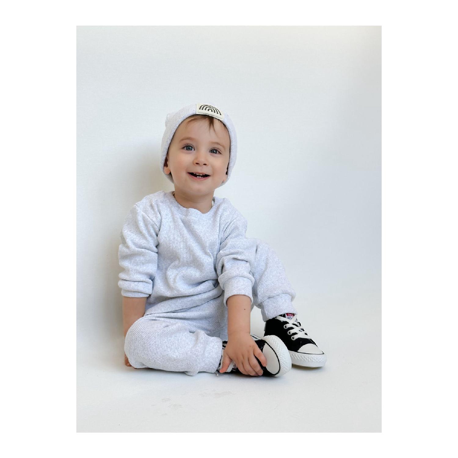 

Хлопковый берет из трех предметов для малышей и детей, серый 3-6 AY серый