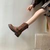British style retro embroidery Western cowboy boots for women 2024 new casual classic knight short boots for women's shoes