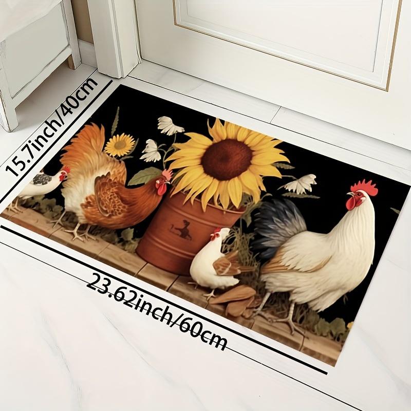1ks Luxury Rooster Sunflower Print Print Kuchyňská podložka Měkká zahuštěná kuchyňská podložka Vodotěsná Protiskluzová Protiskluzová Podložka proti oleji Podložka na běhání