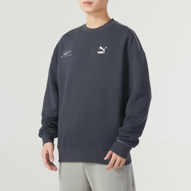 Puma Solid Color Sports Crew Neck Pullover Sweatshirt Unisex sweatshirt Navy 625075-17
