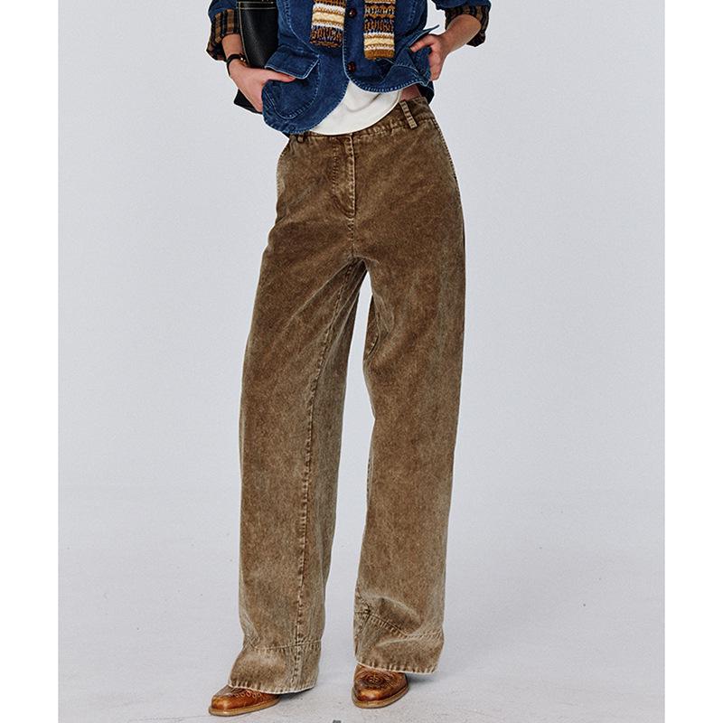 

KOK Retro Snowflake Corduroy Pants with Contrast Hem Patchwork and Fold-Up Two-Way Wear Banana Silhouette. Large света кофе
