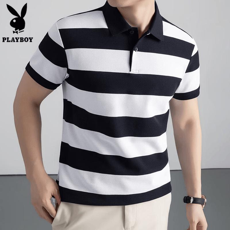 PLAYBOY Men's Striped Cotton Blend Polo T-Shirt