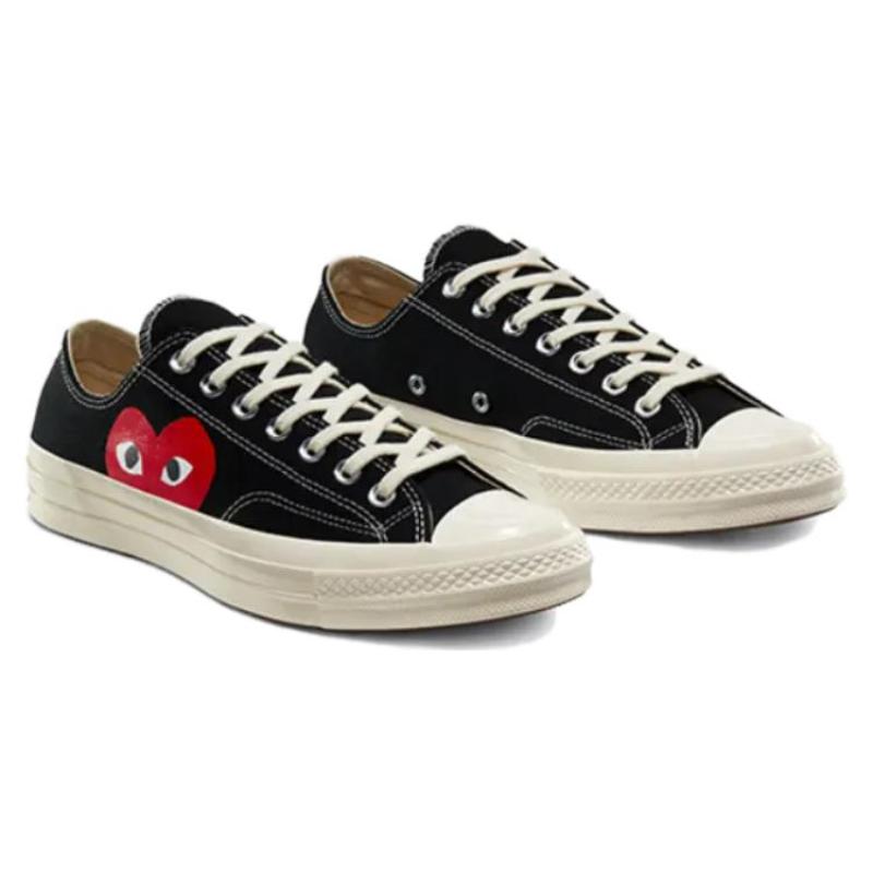 CDG Play X Converse Chuck 70 Plus Round-toe Lace-up Classic Comfort Abrasion Absorbing Low-Top Canvas Shoes Unisex Black and Red
