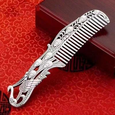 Elegant Silver Peacock Head Hair Comb for Women