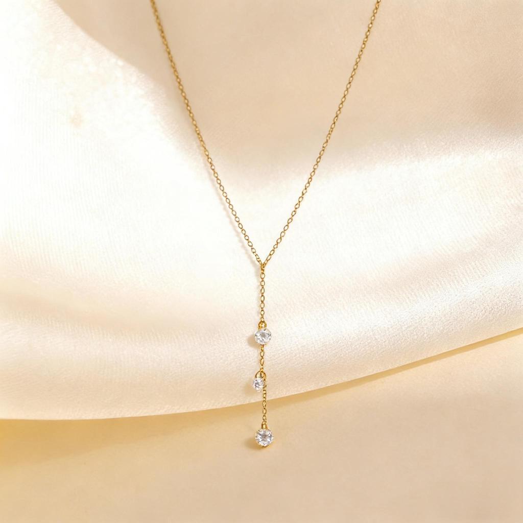 Vnox Elegant Gold Plated White Zirconia Y-Shape Long Necklace Minimalist Crystal Necklace for Women Wedding Party Jewelry Gifts