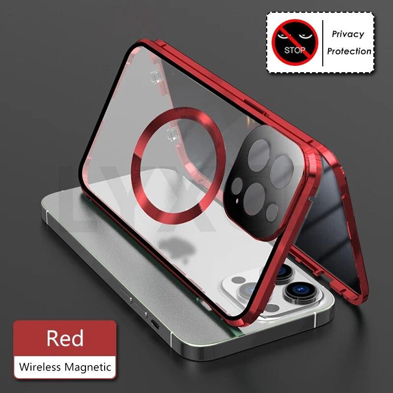 MagSafe Wireless Charging Anti-Peeping Privacy Case For iPhone 15 14 13 12 Pro Max Double Sided Glass Camera Lens Protect Cover