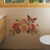 Creative Pink Floral Green Leaf Butterfly Wall Stickers, Self-Adhesive Decor for Living Room Bathroom Background Decoration