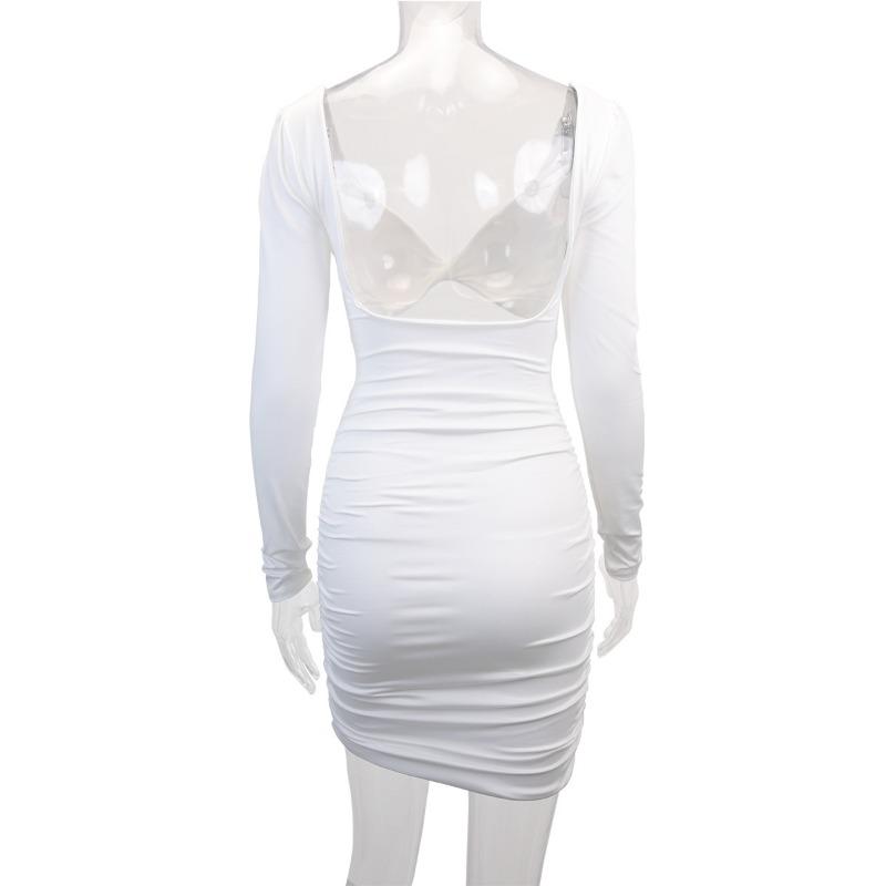 Autumn and Winter Women's V-neck Hollow Pleated Dress