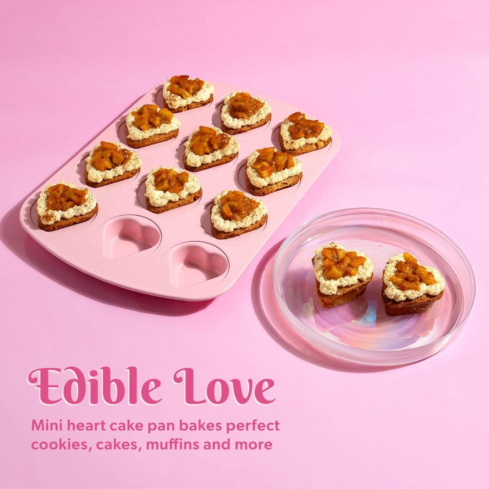 Heart Shaped Mini Cake Pan 12 Cup Nonstick Carbon Steel Bakeware Dishwasher Safe Perfectly Baked Desserts