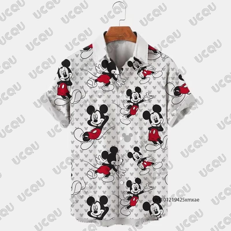 

2026 Disney Mickey Mouse Cartoon Print Summer Hawaii Men s Lapel Short Sleeve Shirt Casual Beach Vacation Oversize Adult Top XXL